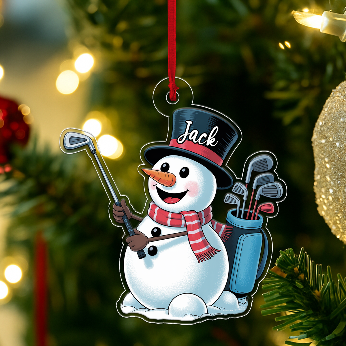 Custom Name Golf Player Snowman Acrylic Ornament Christmas Gift