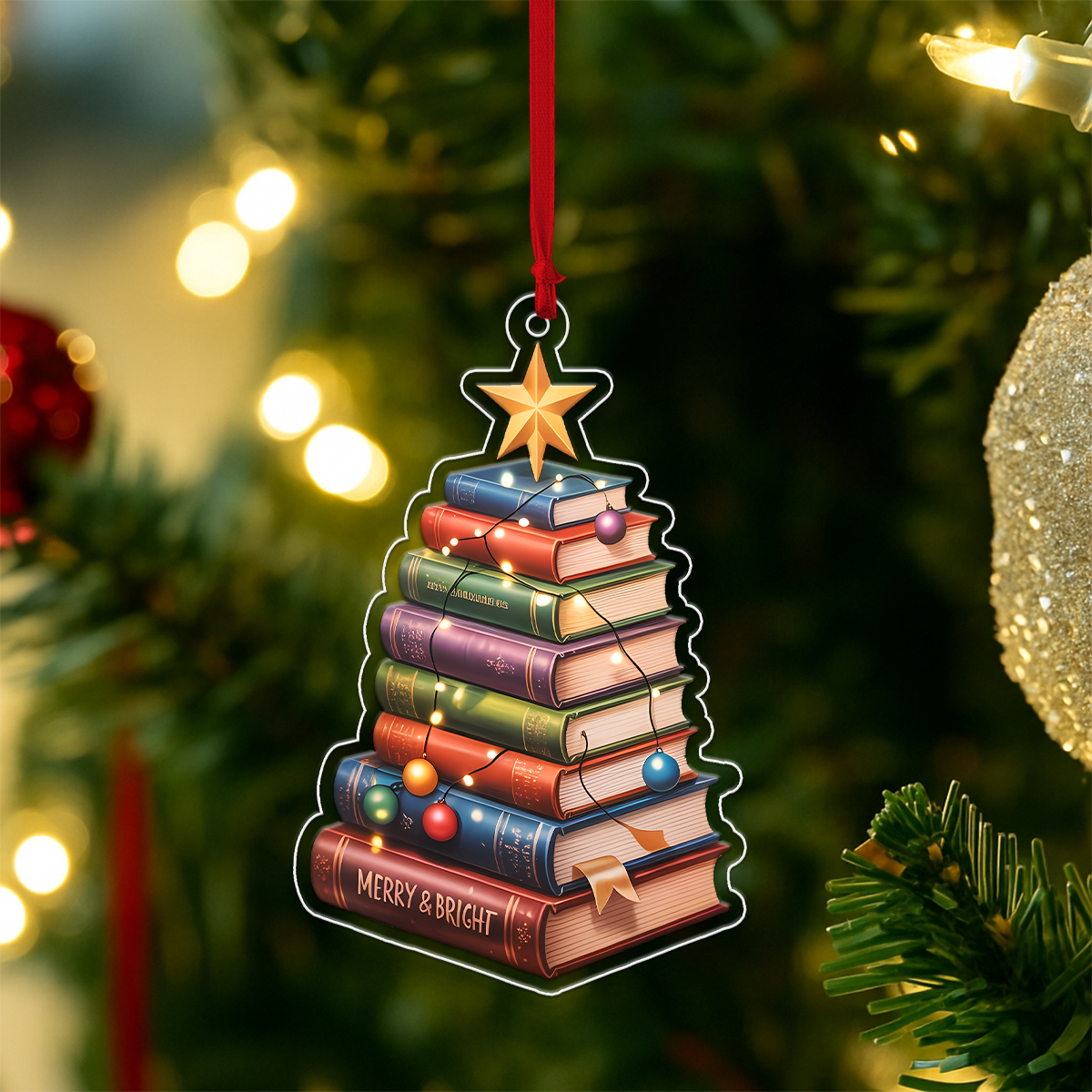 Custom Name Bookstack Christmas Ornament 1 Acrylic Ornament Christmas Gift