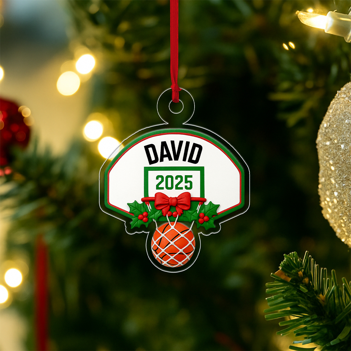 Custom Name Basketball Xmas 2025 Acrylic Ornament Christmas Gift