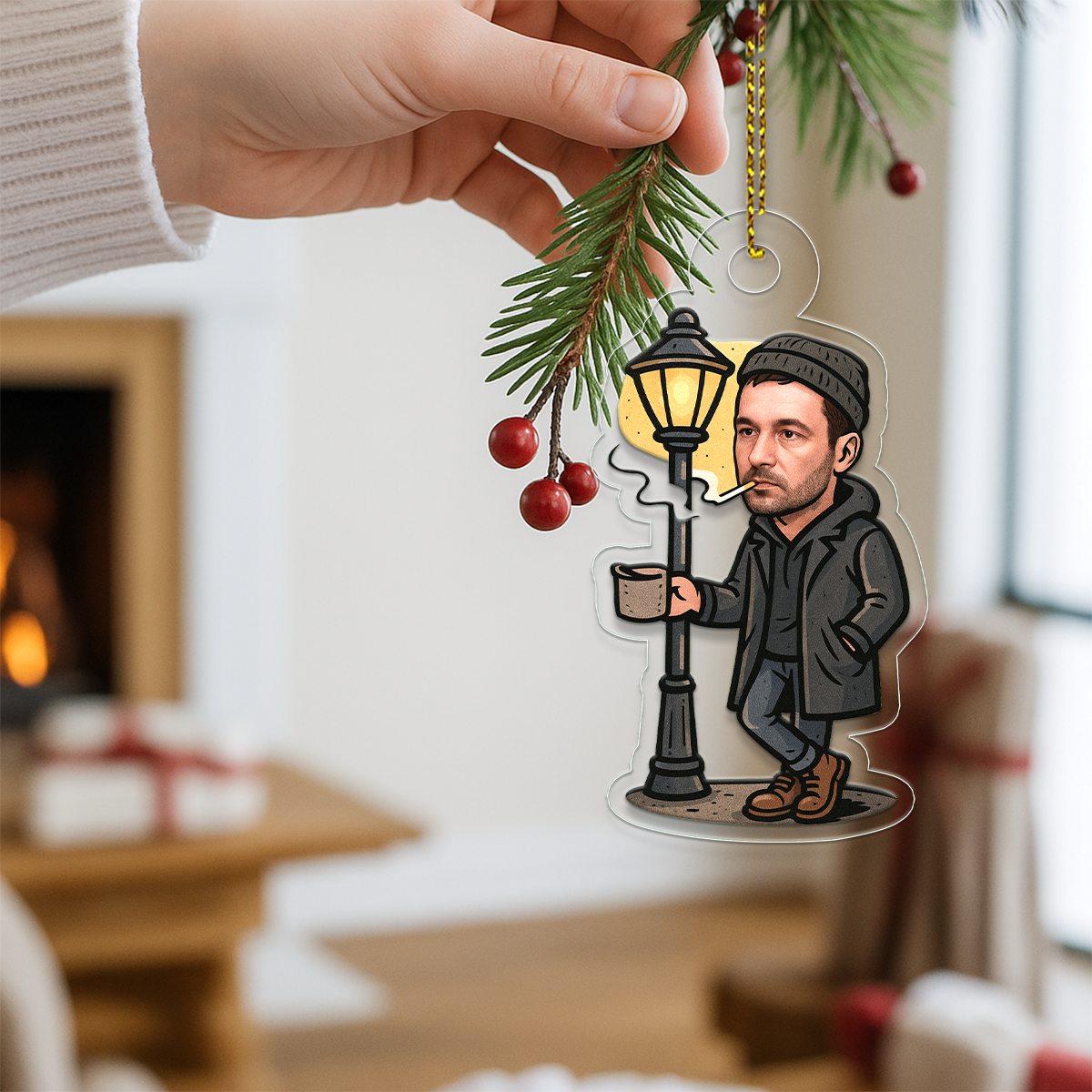Custom Photo Smoking on the Sidewalk Ornament, Personalized Funny Christmas Ornament, Adult Humor Gag Gift, Unique Xmas Keepsake
