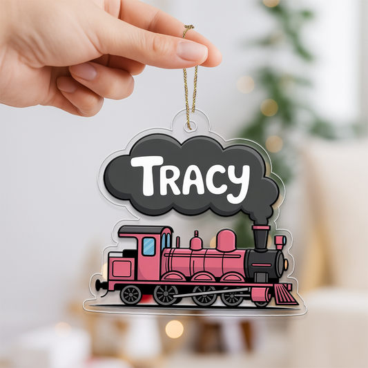 Custom Pink Train Ornament, Personalized Baby First Christmas Ornament, Cute Kids Ornament, Train Lover Gift, Holiday Keepsake Decoration