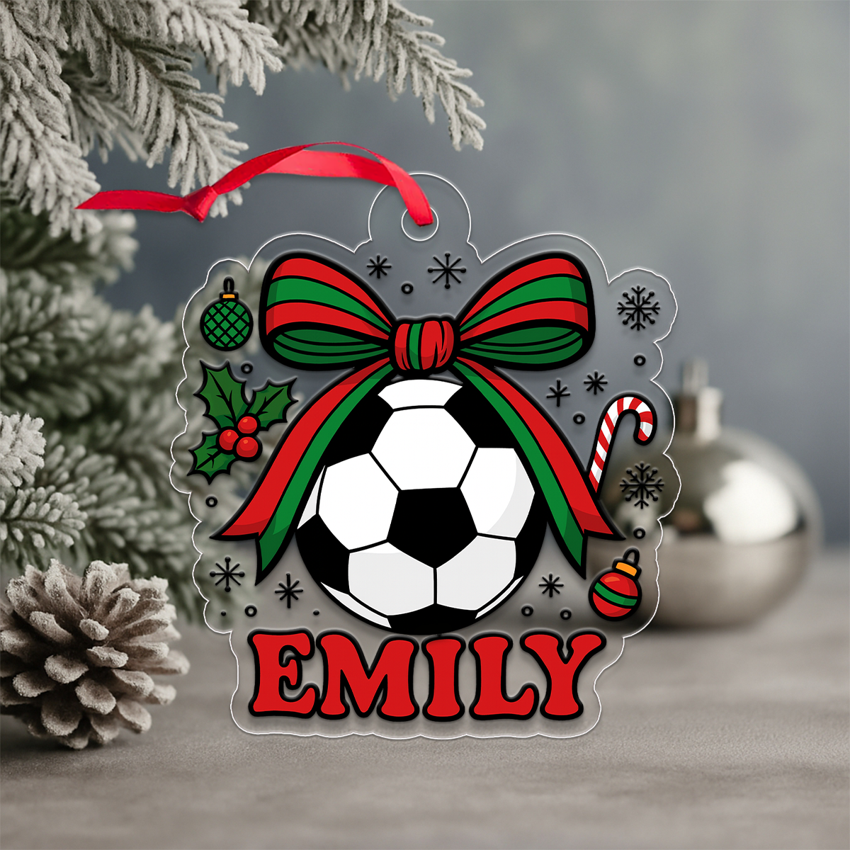 Custom Name Soccer Girl Acrylic Ornament Christmas Gift