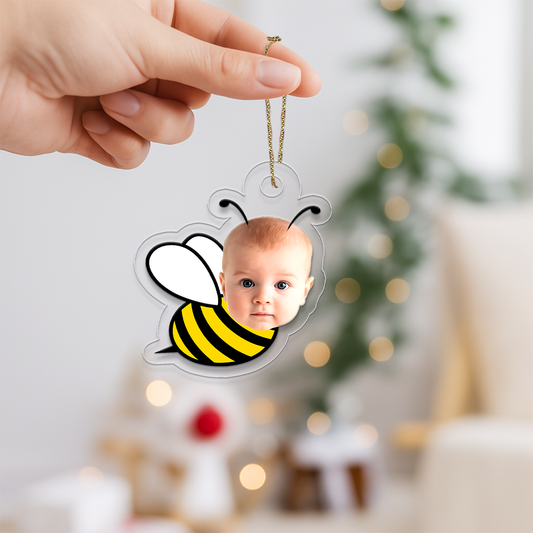 Custom Photo Baby Face Bee Ornament, Custom Photo Christmas Ornament, Baby’s First Christmas Keepsake, New Parents Gift