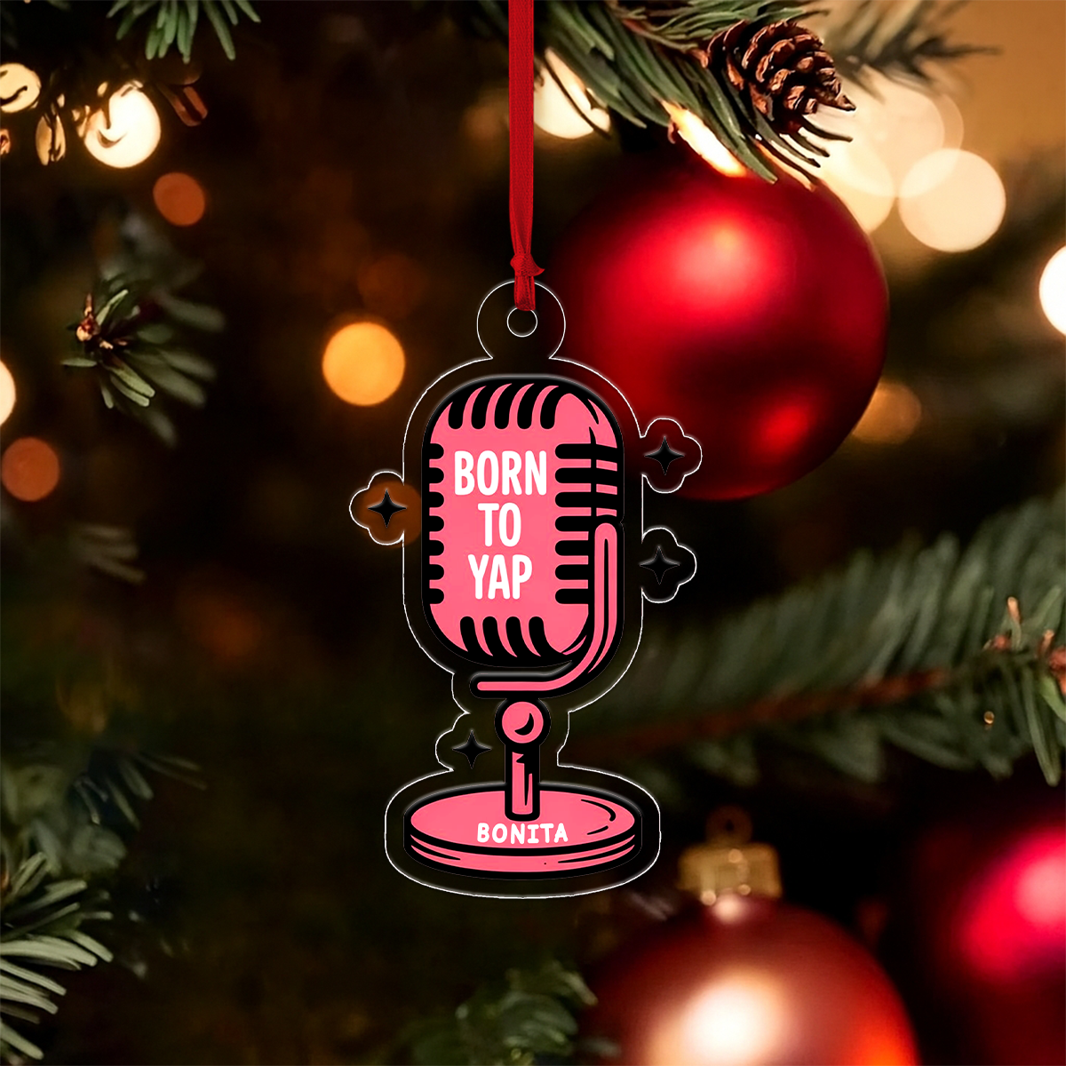 Personalized Born To Yap Ornament, Funny Singing Ornament, Custom Microphone Christmas Ornament, Karaoke Lover Gift, Music Holiday Keepsake