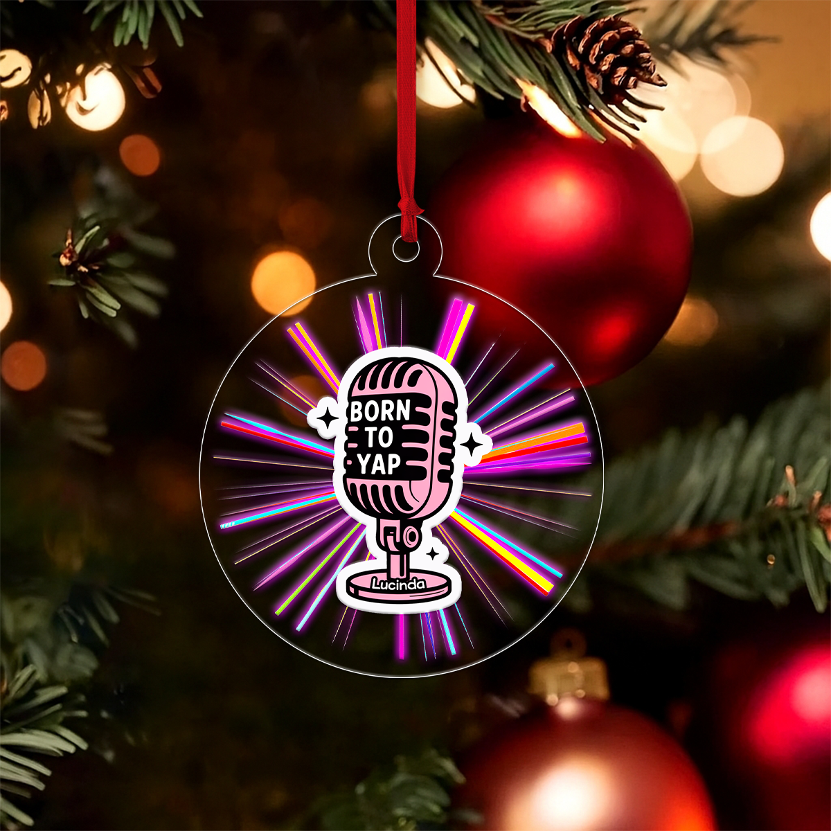 Personalized Born To Yap Ornament, Custom Karaoke Christmas Ornament, Funny Microphone Ornament, Singing Gift for Music Lover, Holiday Decor