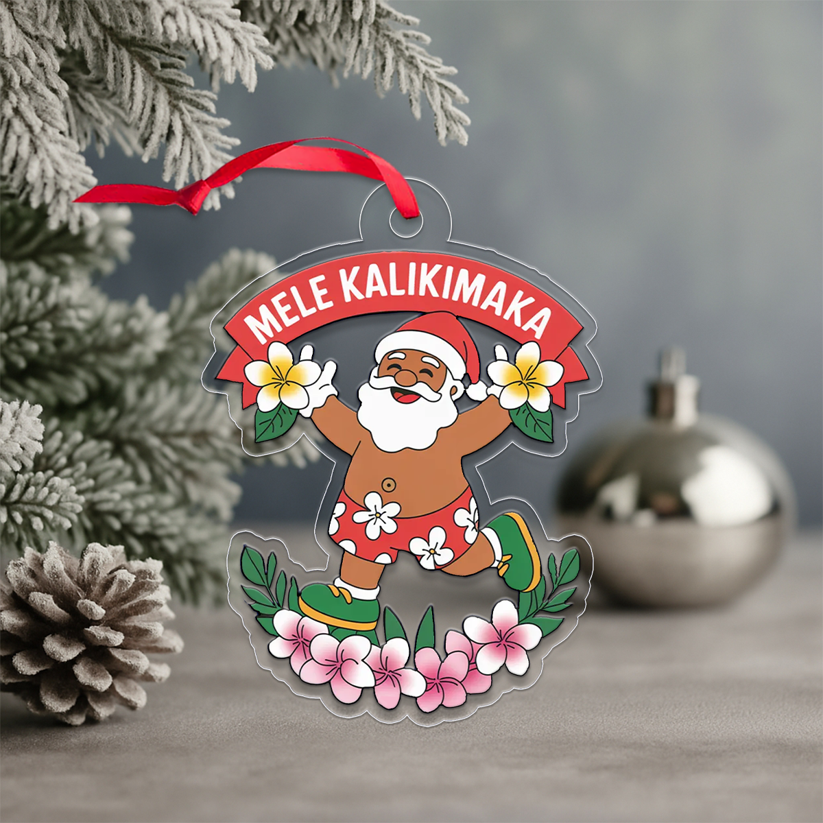Hawaii Acrylic Ornament Aloha Santa Christmas Plumeria 1