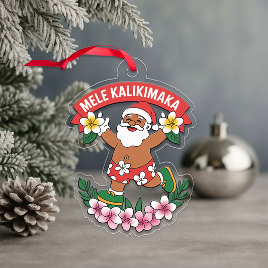 Hawaii Acrylic Ornament Aloha Santa Christmas Plumeria 1