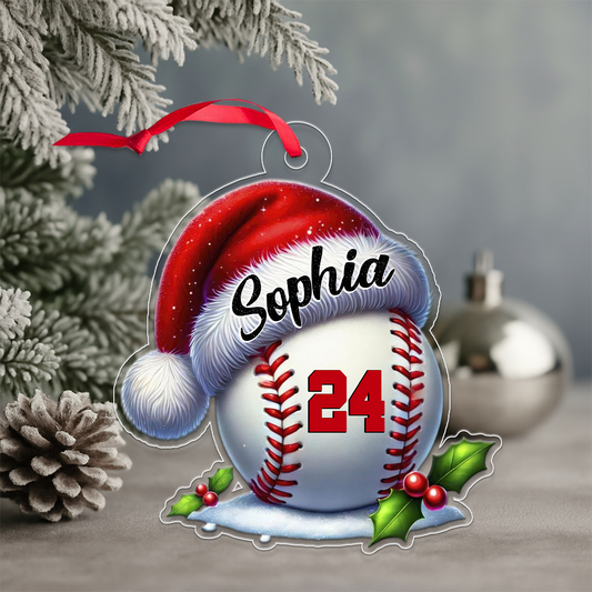 Custom Name Baseball Santa Hat Acrylic Ornament Christmas Gift