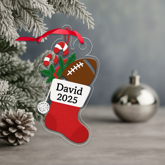 Custom Name Football Sock Xmas Acrylic Ornament Christmas Gift