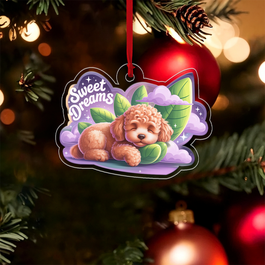 Poodle Sleep On Fallen Leaves Acrylic Ornaments