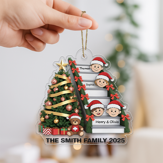 Family Members On Christmas Stairs Personalized Acrylic Ornament
