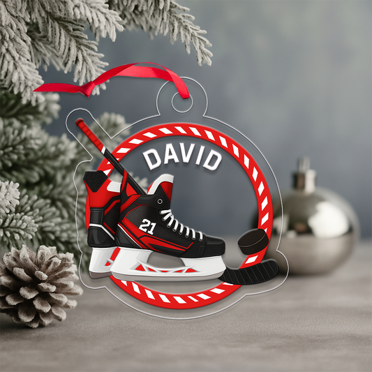 Custom Name And Number Ice Hockey Skate Acrylic Ornament Christmas Gift