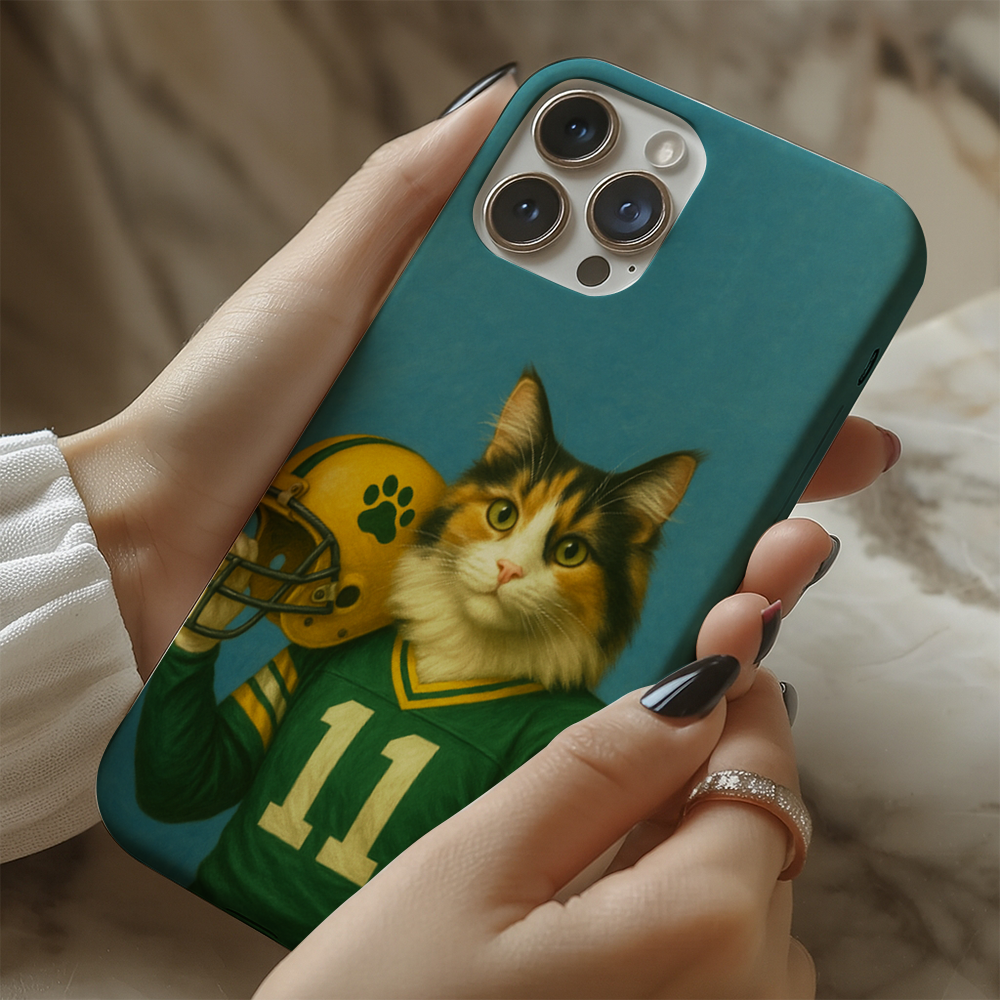 Custom Cat Photo Football Player Phone Case