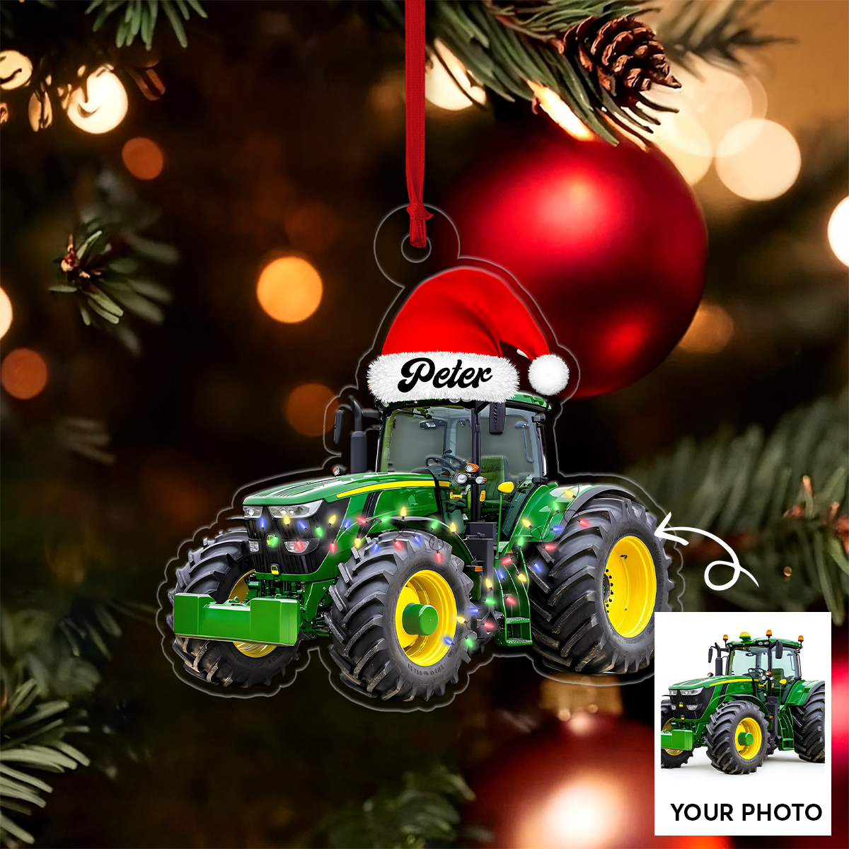 Custom Photo Face Tractor Christmas