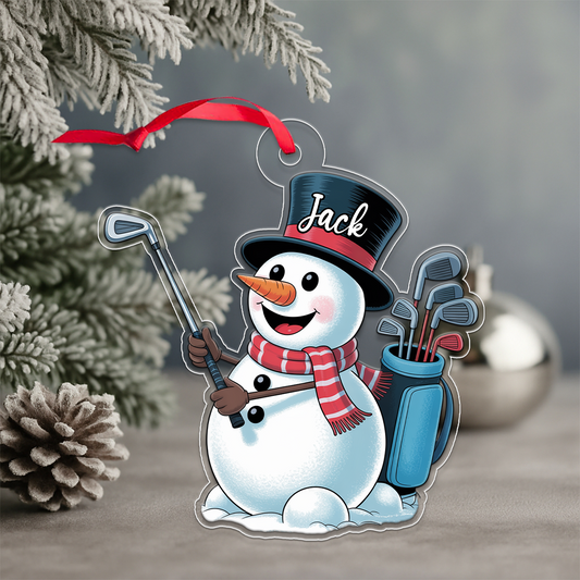 Custom Name Golf Player Snowman Acrylic Ornament Christmas Gift