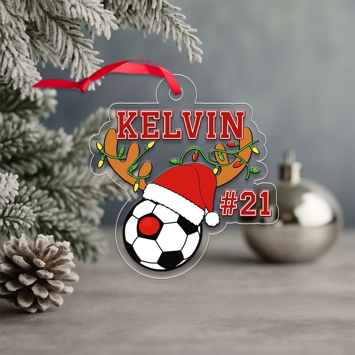 Custom Name And Number Soccer Acrylic Ornament Christmas Gift