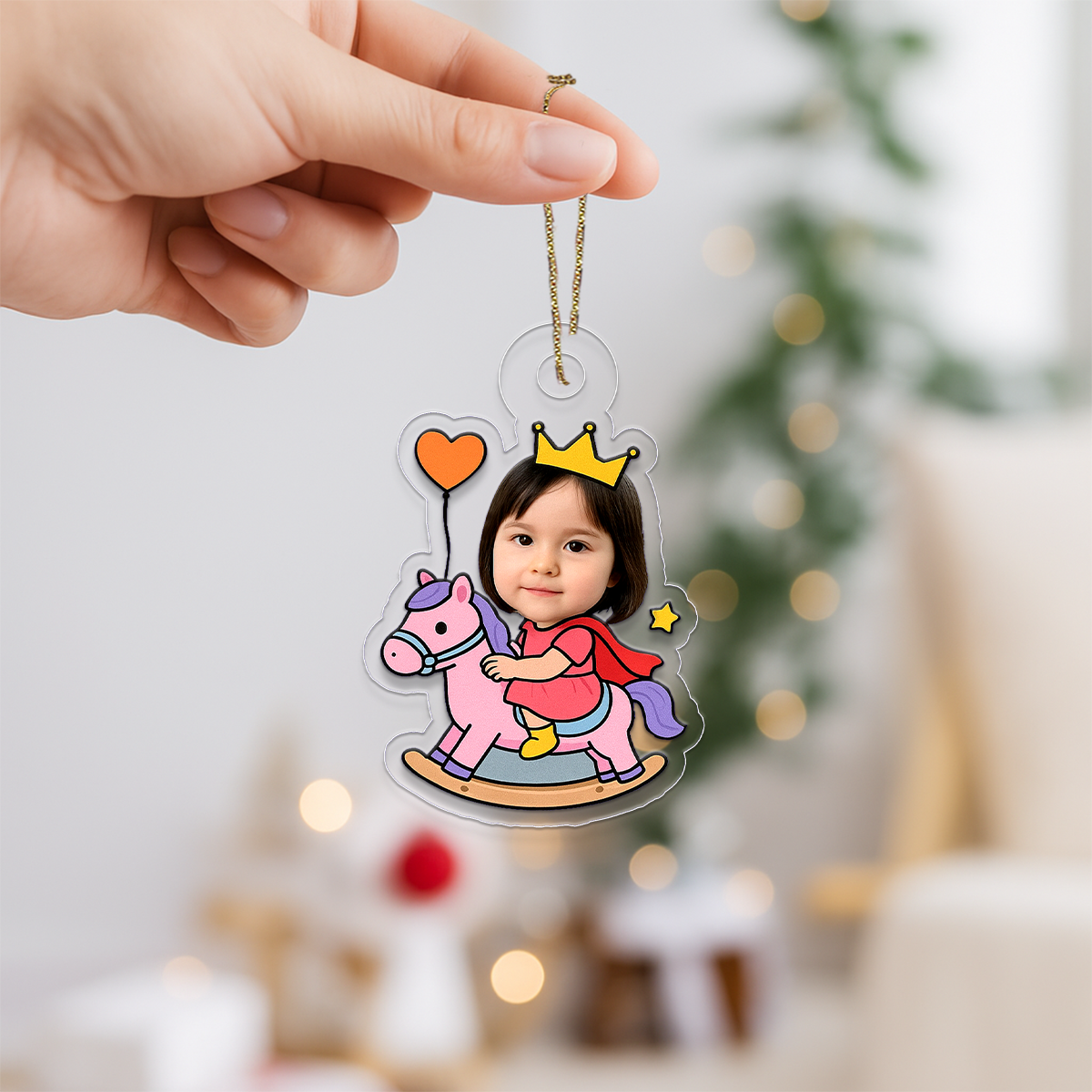 Custom Photo Face Riding Toy Horse Ornament, Personalized Funny Christmas Ornament, Gag Gift Holiday Decoration, Unique Family Keepsake