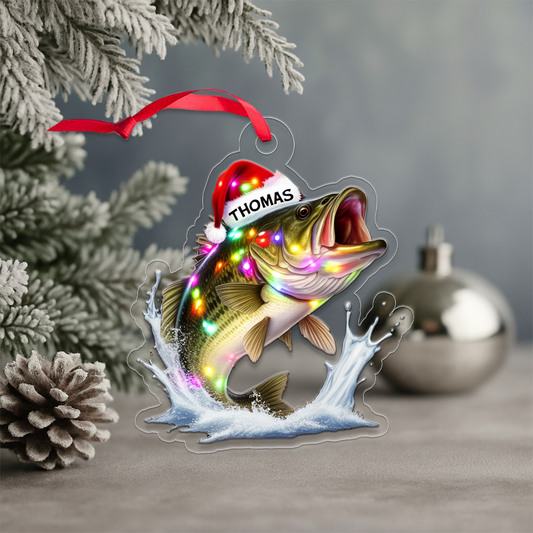 Custom Name Bass Fishing Xmas Acrylic Ornament Christmas Gift