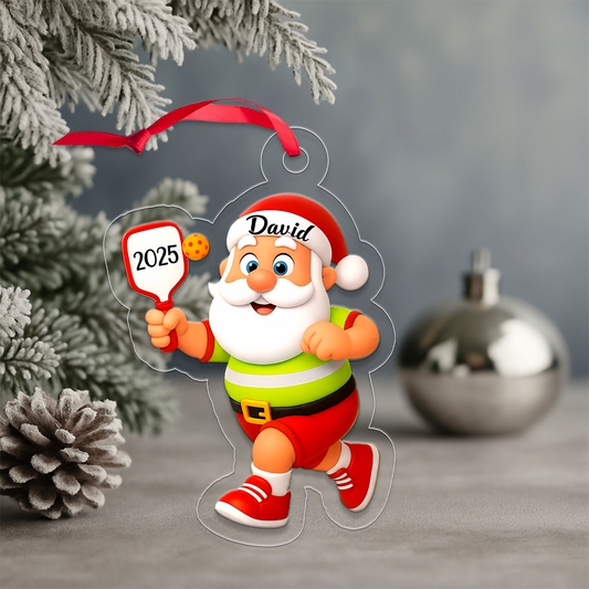 Custom Name Pickleball Santa 2025 Acrylic Ornament Christmas Gift