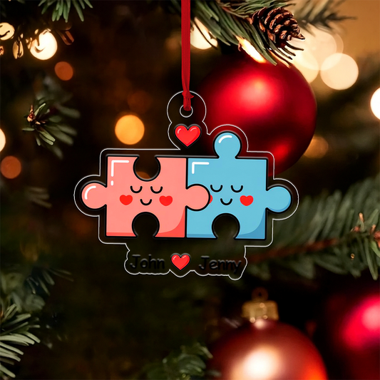 Personalized You Complete Me Puzzle Ornament, Custom Couple Christmas Ornament, Romantic Love Gift, Engagement Wedding Anniversary Keepsake