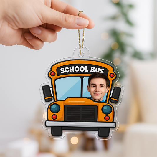Custom Photo Drive School Bus Ornament, Personalized Bus Driver Christmas Ornament, Yellow Bus Ornament, Holiday Keepsake