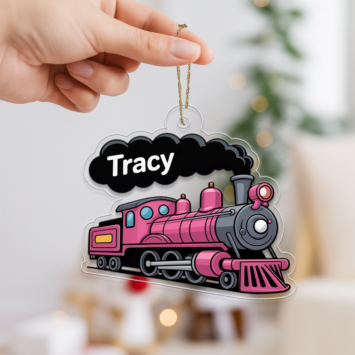 Personalized Pink Train Ornament, Kids Gift, Cute Train Lover Ornament, Holiday Decoration Keepsake, Baby Christmas Ornament