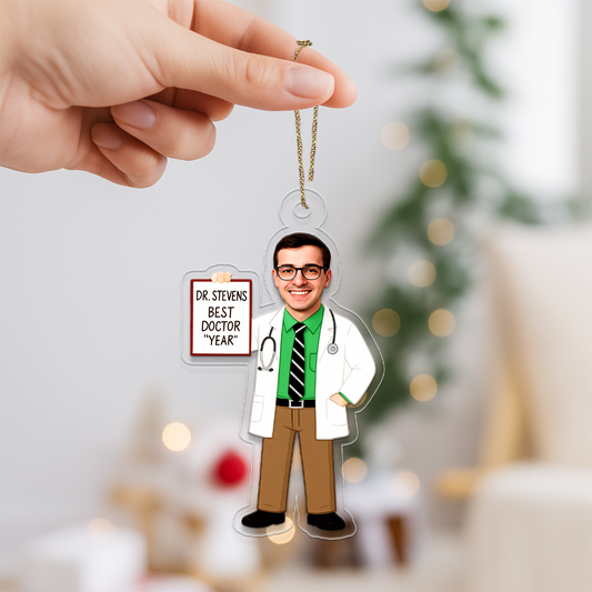 Custom Photo Male Doctor Ornament, Personalized Medical Christmas Ornament, Doctor Gift, Nurse Dentist Ornament, Unique Holiday Decoration