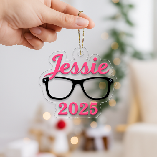 Custom Name With Acrylices Ornament, Personalized Nerd Christmas Ornament, Gift For Her, Cute Book Lover Ornament, Holiday Decoration