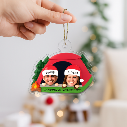 Personalized Couple Camping Christmas Ornament, Custom Outdoor Ornament, Camper Gift, Hiking Adventure Ornament, Romantic Holiday Keepsake