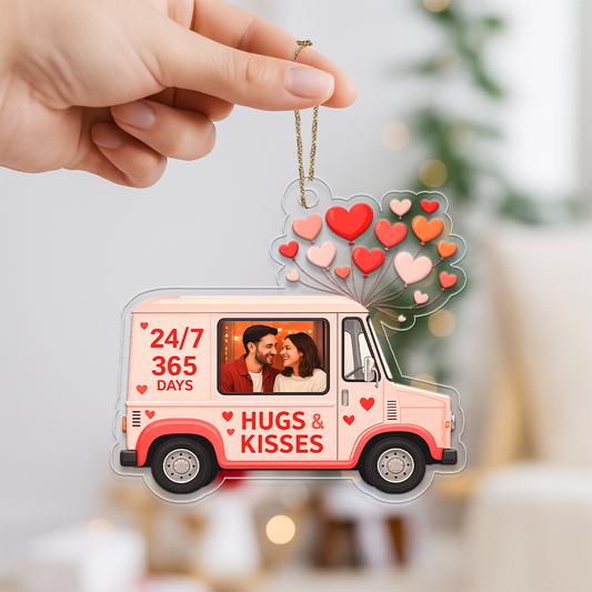 Custom Photo Love Car Couple Ornament, Personalized Romantic Ornament, Newlywed Gift, Wedding Anniversary Ornament, Holiday Keepsake