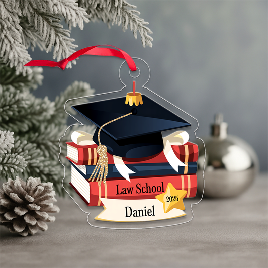 Personalized Graduation Cap Ornament with Books, Custom Graduation Christmas Ornament, Graduation Gift, Academic Achievement Keepsake