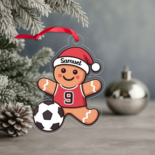 Custom Name Gingerbread Soccer Acrylic Ornament Christmas Gift