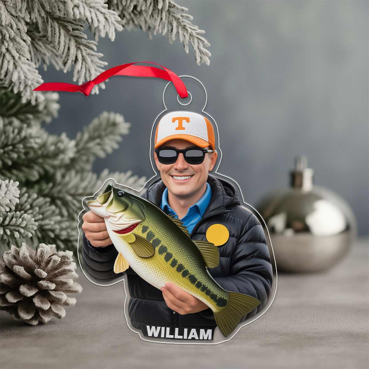 Custom Photo Christmas Birthday Fishing Acrylic Ornament Christmas Gift