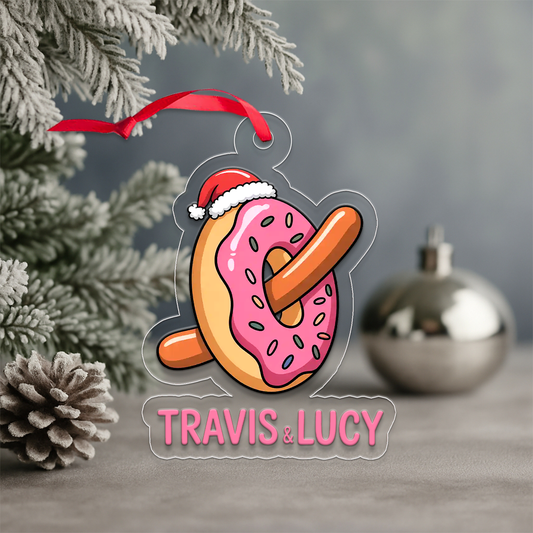 Personalized Funny Food Doughnut and Hotdog Ornament, Custom Gift for Food Lovers, Funny Ornament, Custom Holiday Gift, Funny Food Ornament