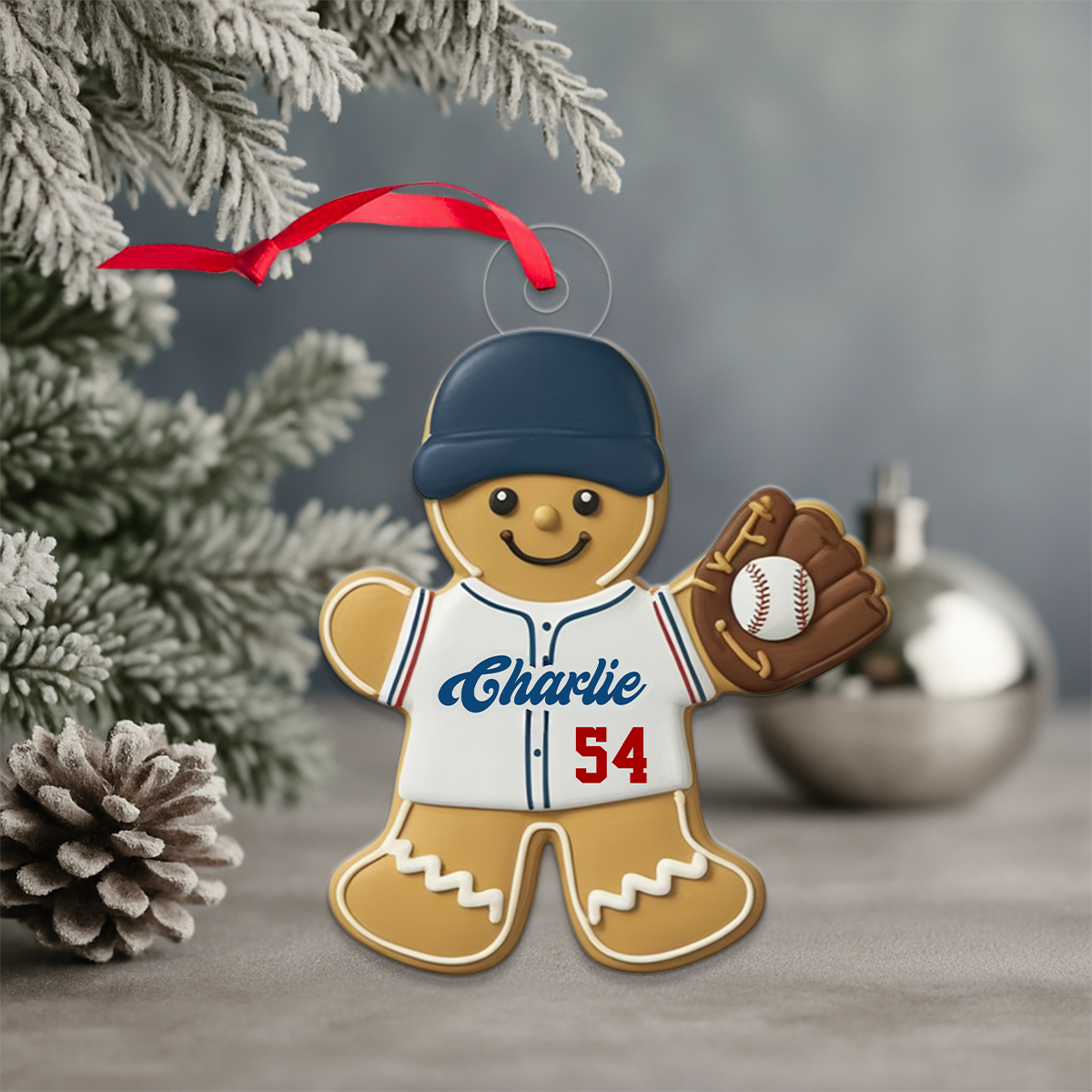 Custom Name Gingerbread Baseball Acrylic Ornament Christmas Gift