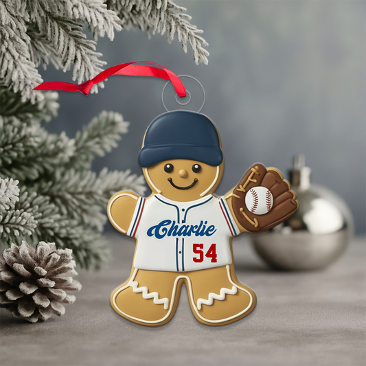 Custom Name Gingerbread Baseball Acrylic Ornament Christmas Gift