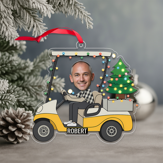 Custom Photo Funny Face Golf Cart Acrylic Ornament Christmas Gift