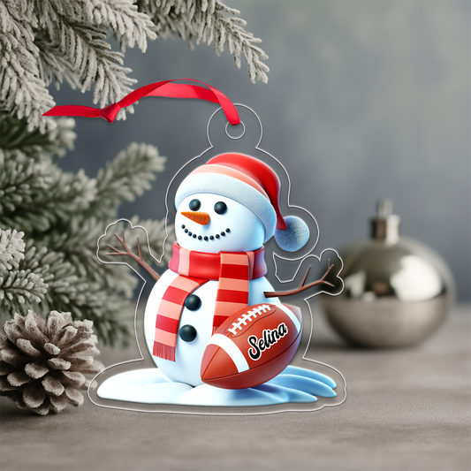 Custom Name Football Snowman Acrylic Ornament Christmas Gift