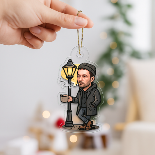 Custom Photo Smoking on the Sidewalk Ornament, Personalized Funny Christmas Ornament, Adult Humor Gag Gift, Unique Xmas Keepsake