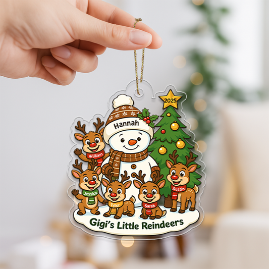 Grandma's Little Reindeers - Personalized Acrylic Flat Ornament