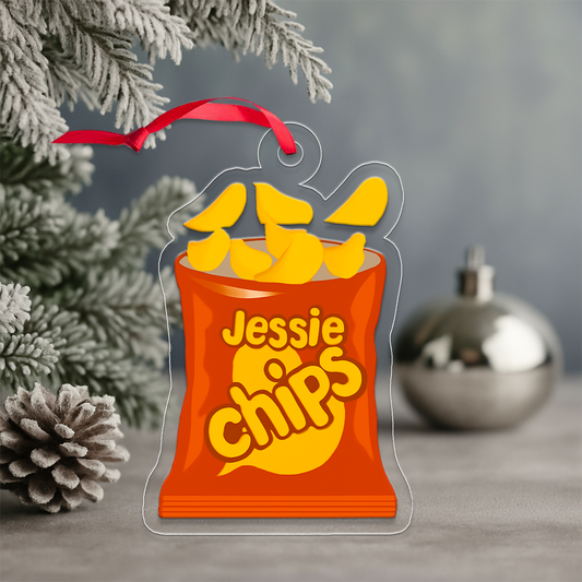 Personalized Chips Snack Ornament, Custom Gift for Food Lovers, Funny Snack Lover Ornament, Unique Holiday Gift, Custom Christmas Ornament