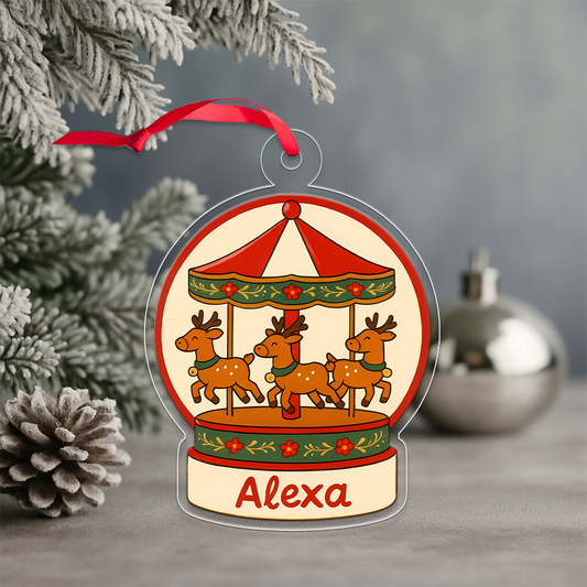 Personalized Reindeer Carousel Ornament, Custom Christmas Carousel Decoration, Holiday Reindeer Ornament, Winter Keepsake, Unique Xmas Gift