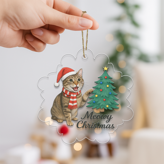 Custom Photo Pet Meowy Christmas Ornament