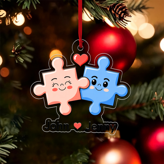 Personalized You Complete Me Puzzle Christmas Ornament, Custom Couple Ornament, Romantic Love Gift, Engagement Wedding Anniversary Keepsake