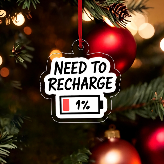 Funny Need To Recharge One Percent Ornament, Battery Ornament, Custom Tech Christmas Ornament, Gamer Gift, Low Power Gag Gift