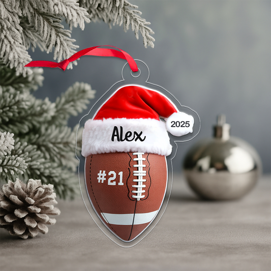 Custom Name Football Merry Christmas Acrylic Ornament Christmas Gift