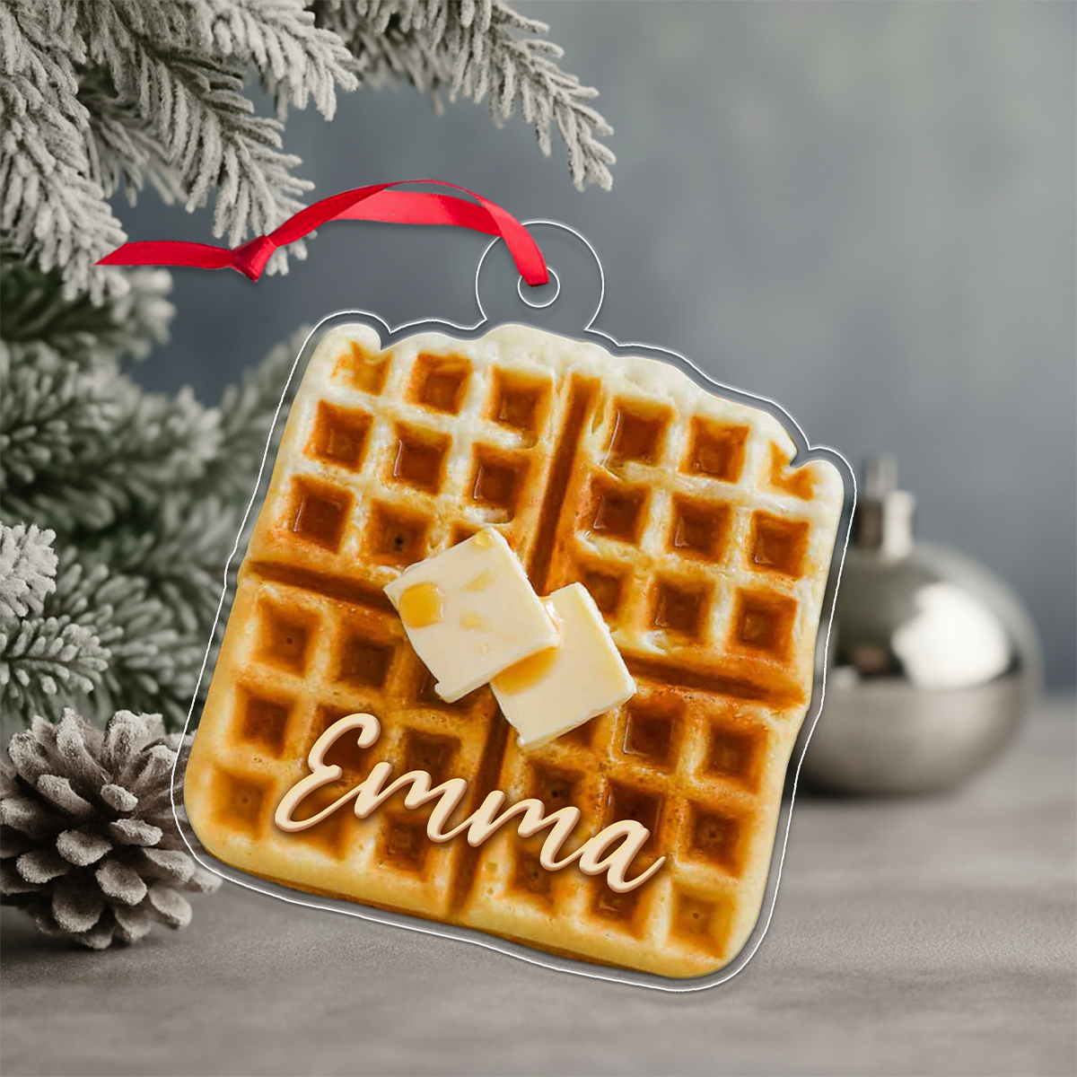 Custom Name Waffe With Butter Acrylic Ornament Christmas Gift