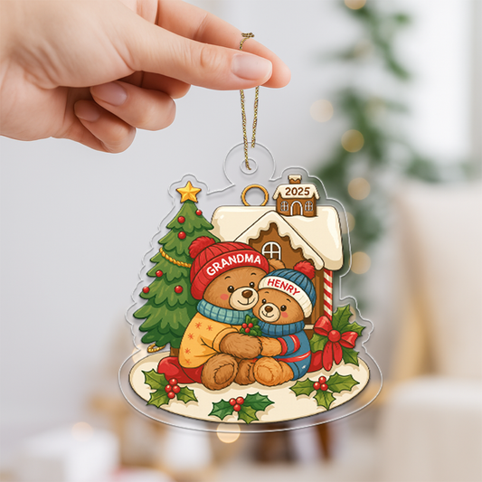 Grandma Bear Hugging Grandkids Personalized Acrylic Ornament
