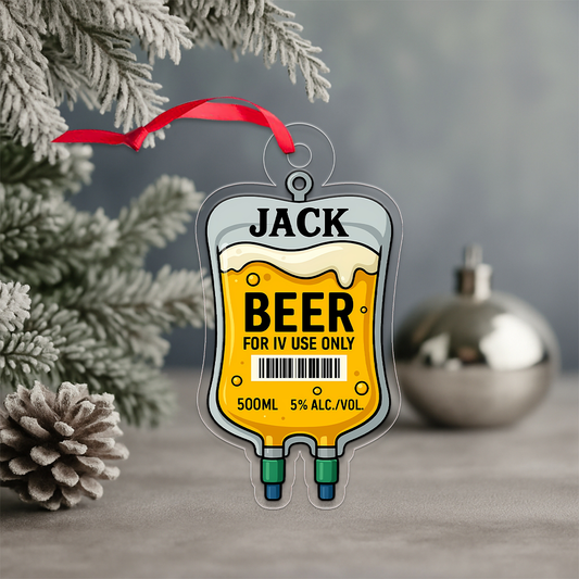 Personalized Funny Beer Bag Ornament, Custom Beer Lover Christmas Ornament,Gift for Beer Drinkers, Holiday Party Decoration, Unique Keepsake