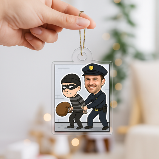 Custom Photo Police Caught the Thief Ornament, Personalized Law Enforcement Christmas Ornament, Police Officer Holiday Gift